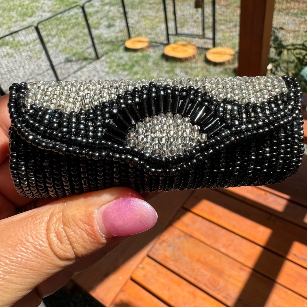 VINTAGE Black Beaded Lipstick Case